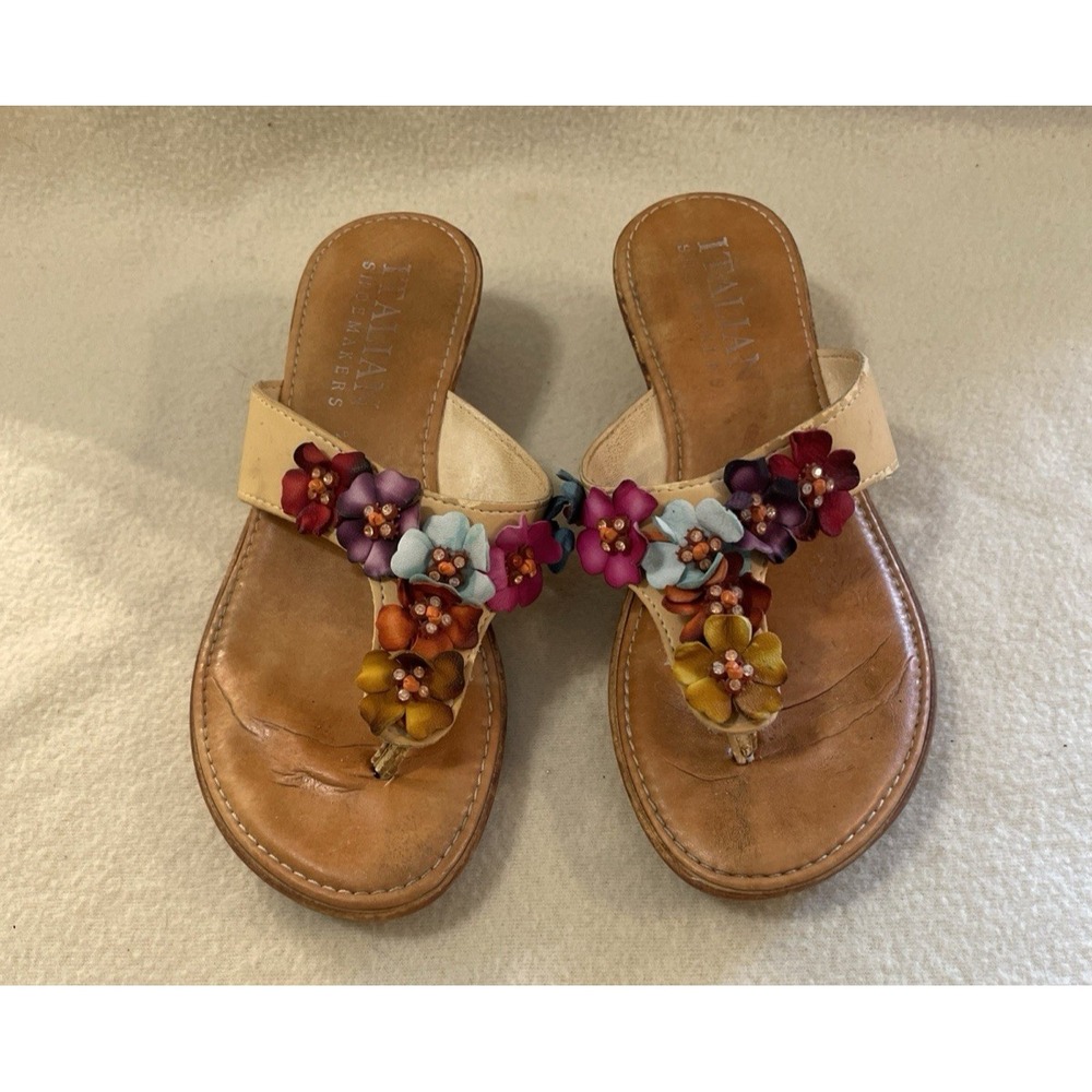 Italian Shoe Makers Leather Floral Thong Boho Festival Sandal Women's Size 6